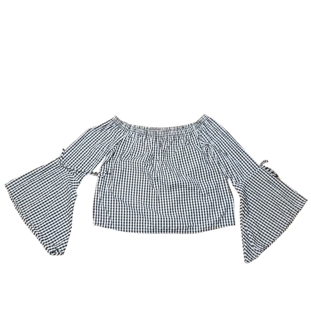 Charlotte Russe LS Crop B&W Check Blouse w/ Flare Sleeves - Size Medium